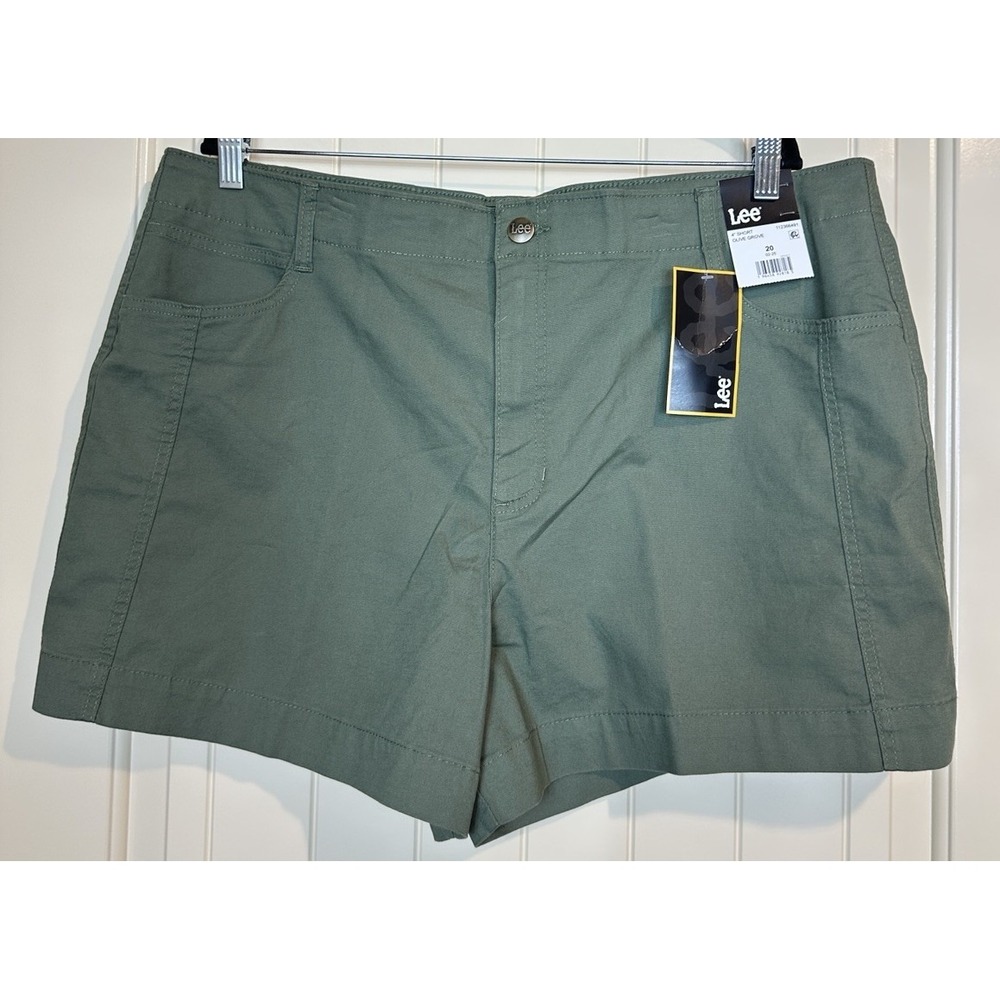 Lee Women's A-Line 4" Olive Green shorts cotton stretch casual comfort Sz 20 NWT